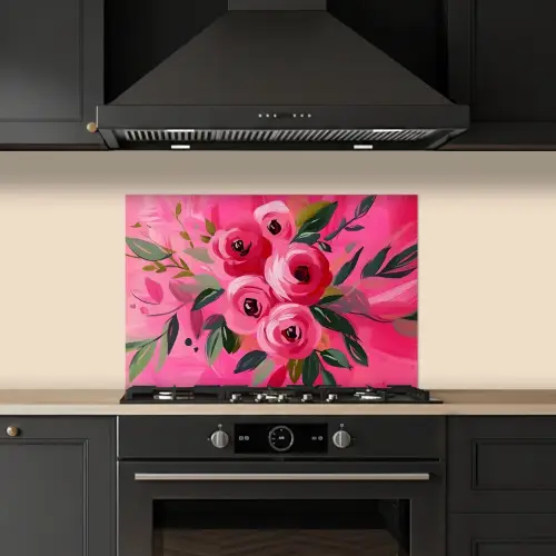Bloemen - Verf - Roze keuken achterwand spatscherm klein -sfeer1