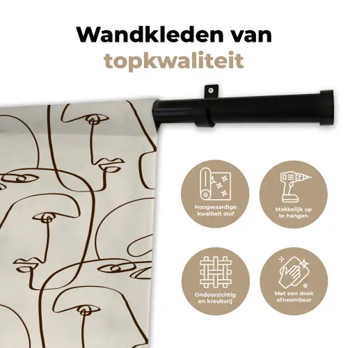 Beige - Gezicht - Lijnen - Bruin Wandkleed katoen klein 269 -sfeer2