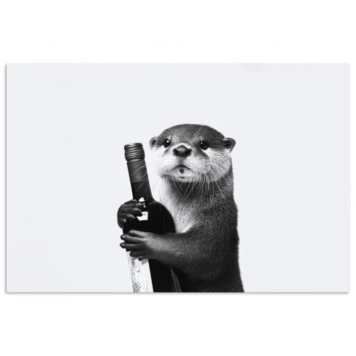 Wijnfles - Otter - Zwart poster papier klein -3d