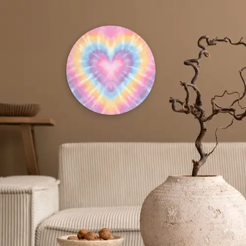 Hartvorm - Pastelkleuren - Tie Dye Wandcirkel kunststof plaat 5mm dik klein -sfeer1