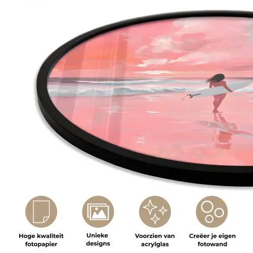 Roze - Surfen - Zee Fotolijst rond zonder passe partout klein -closeup_NL