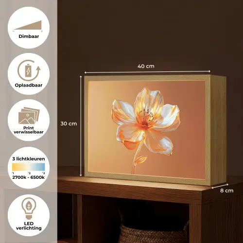 Glazen - Bloem - Oranje Light Box met batterij (Wandlamp) middel -USP_websiteoverzichtNL