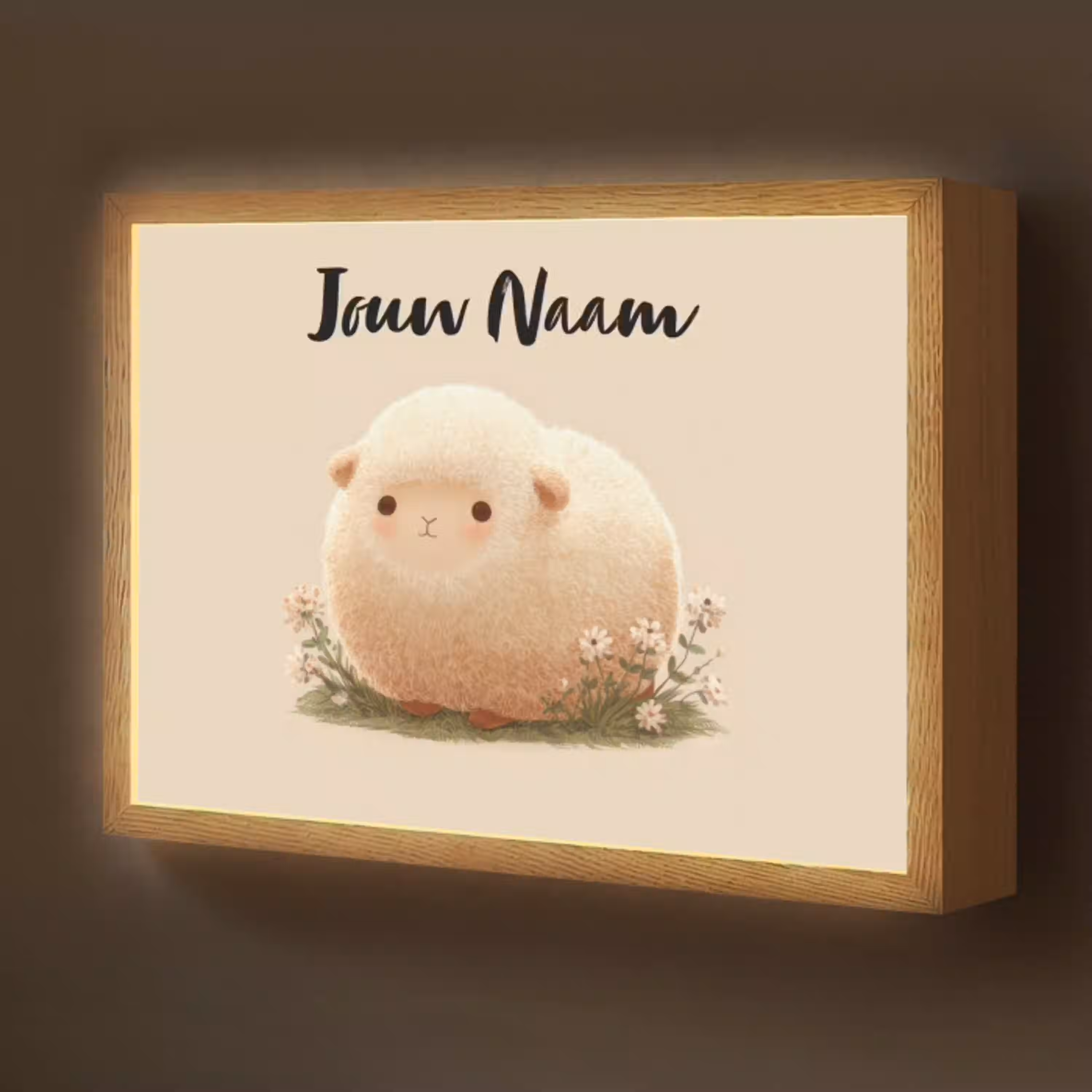 Schaap - Beige - Bloemen Light Box met batterij (Wandlamp kind) middel -z3d_website