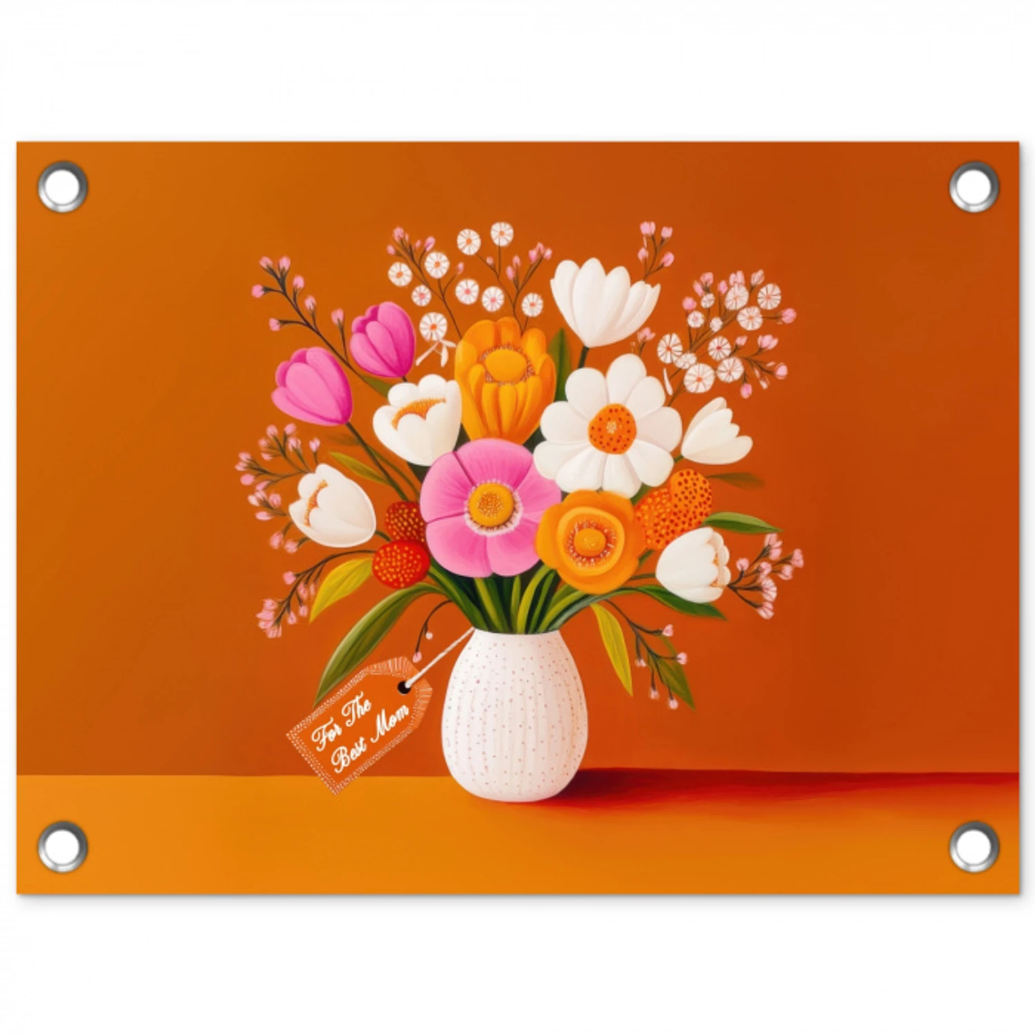 Vaas - Bloemen - Oranje tuinposter los doek klein -3d