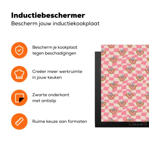 Roze - Retro - Patroon - Geblokt Inductie beschermer vinyl 3mm klein 276 -zzzzzzz-td-ups