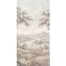 Rivierlandschap - Bergen - Natuur - Vintage - Beige Behang Vlies klein -3d_website