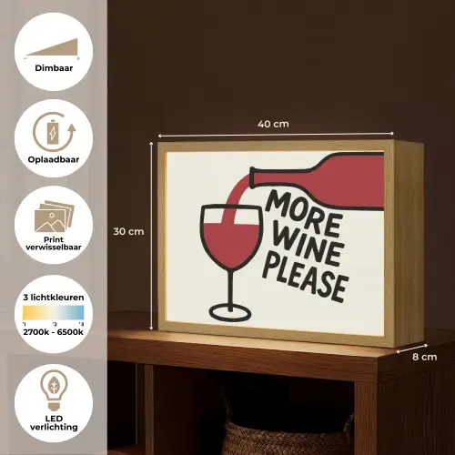 Wijnfles - Quote - Rood - Glas Light Box met batterij (Wandlamp) middel -USP_websiteoverzichtNL