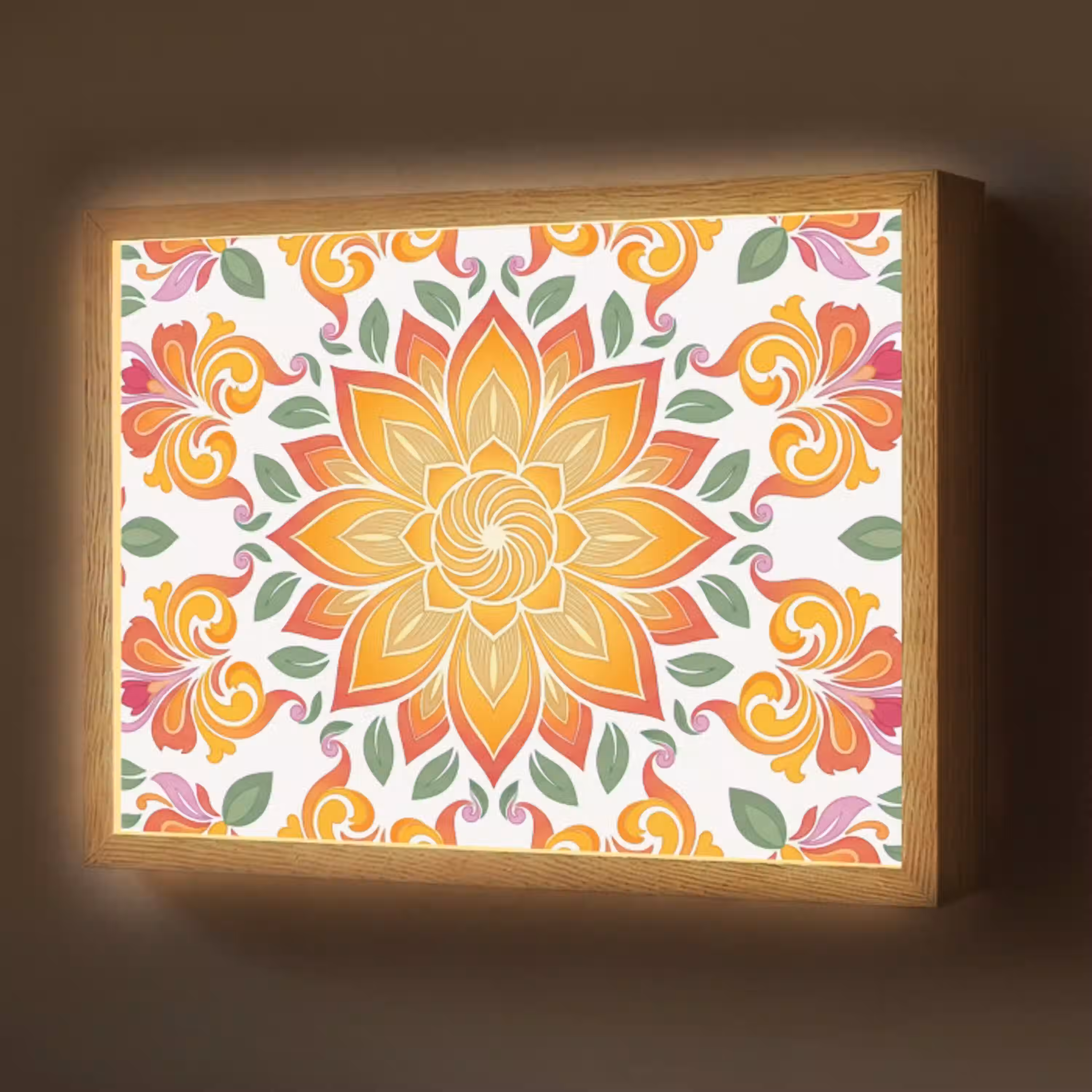 Mandala - Bloemen - Decoratie - Kleurrijk - Abstract Light Box met batterij (Wandlamp) middel -z3d_website