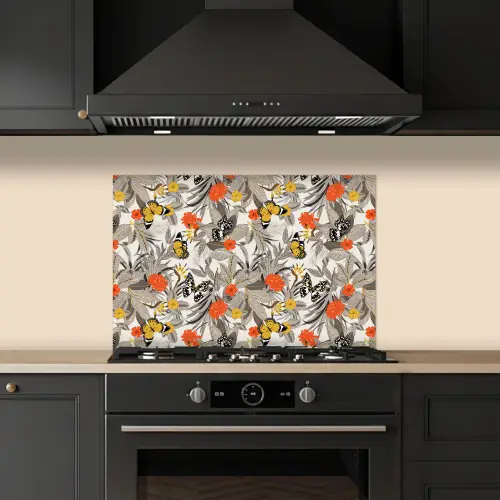 Tropisch - Zomer - Vlinder - Bloemen keuken achterwand spatscherm klein 900 -sfeer1