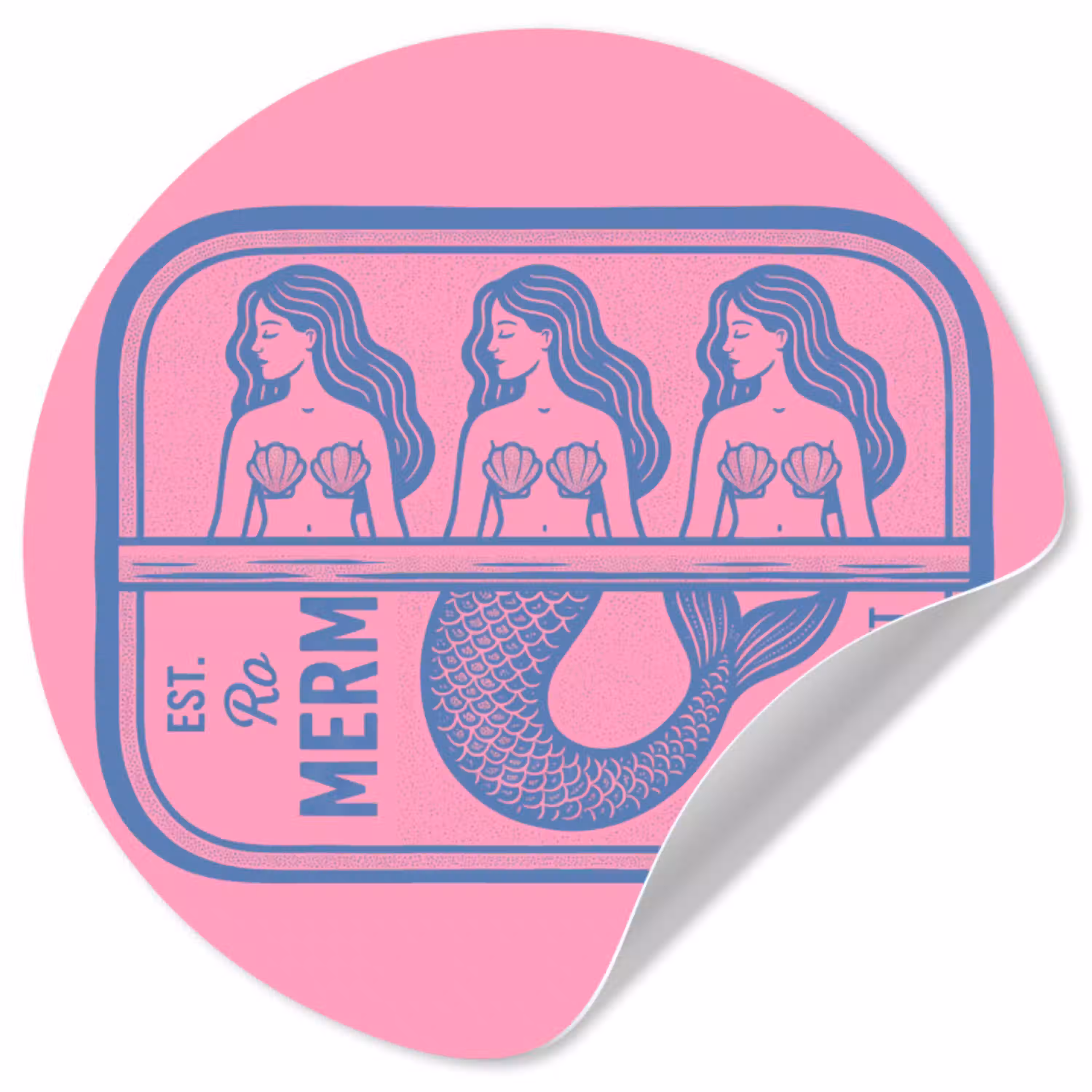 Meermin - Sardineblik - Illustratie - Roze - Retro Wandcirkel behangsticker klein -3d