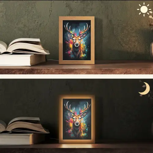 Hert - Graffiti - Dieren - Kleuren Light Box met kabel (Tafellamp) klein -sfeer3