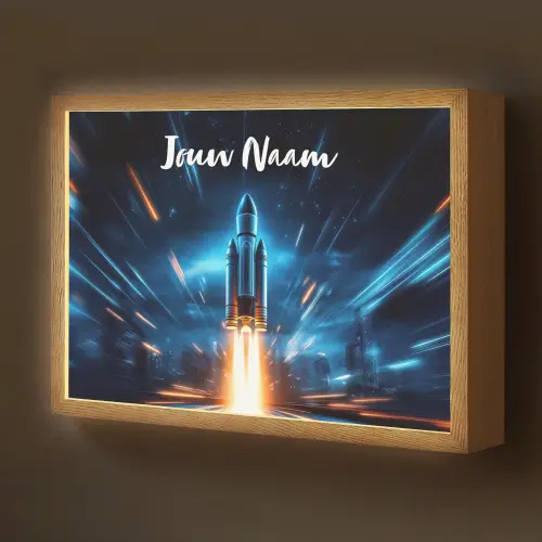 Raket - Ruimte - Blauw - Licht Light Box met batterij (Wandlamp kind) middel -z3d_website