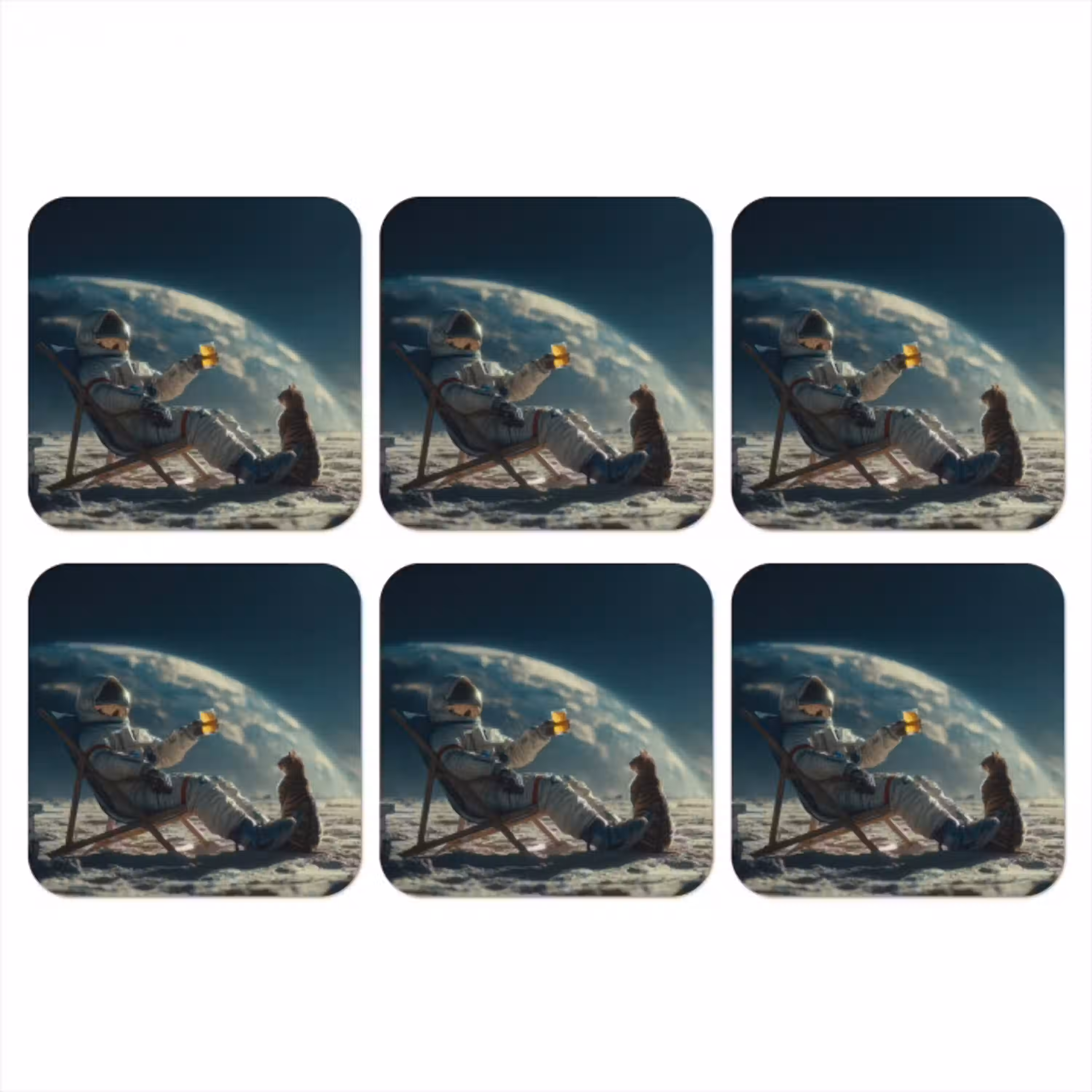 Astronaut - Kat - Glas - Stoel onderzetter kurk middel -3d