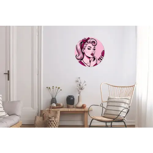 Vintage - Vrouw - Roze Wandcirkel aluminium klein -woonkamer
