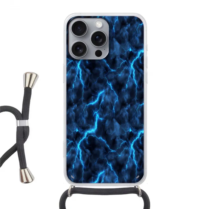 Donker - Blauw - Bliksem Hoesje iPhone 16 Pro Max met koord klein 804 -3d