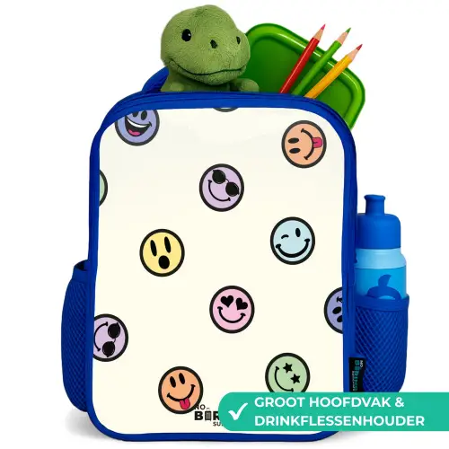 Speelse smiley-mix Kinderrugzak - Blauw middel -inhoud_NL