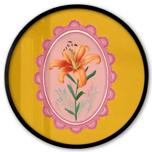 Lelie - Oranje - Lijst - Ovaal Fotolijst rond zonder passe partout klein -3d