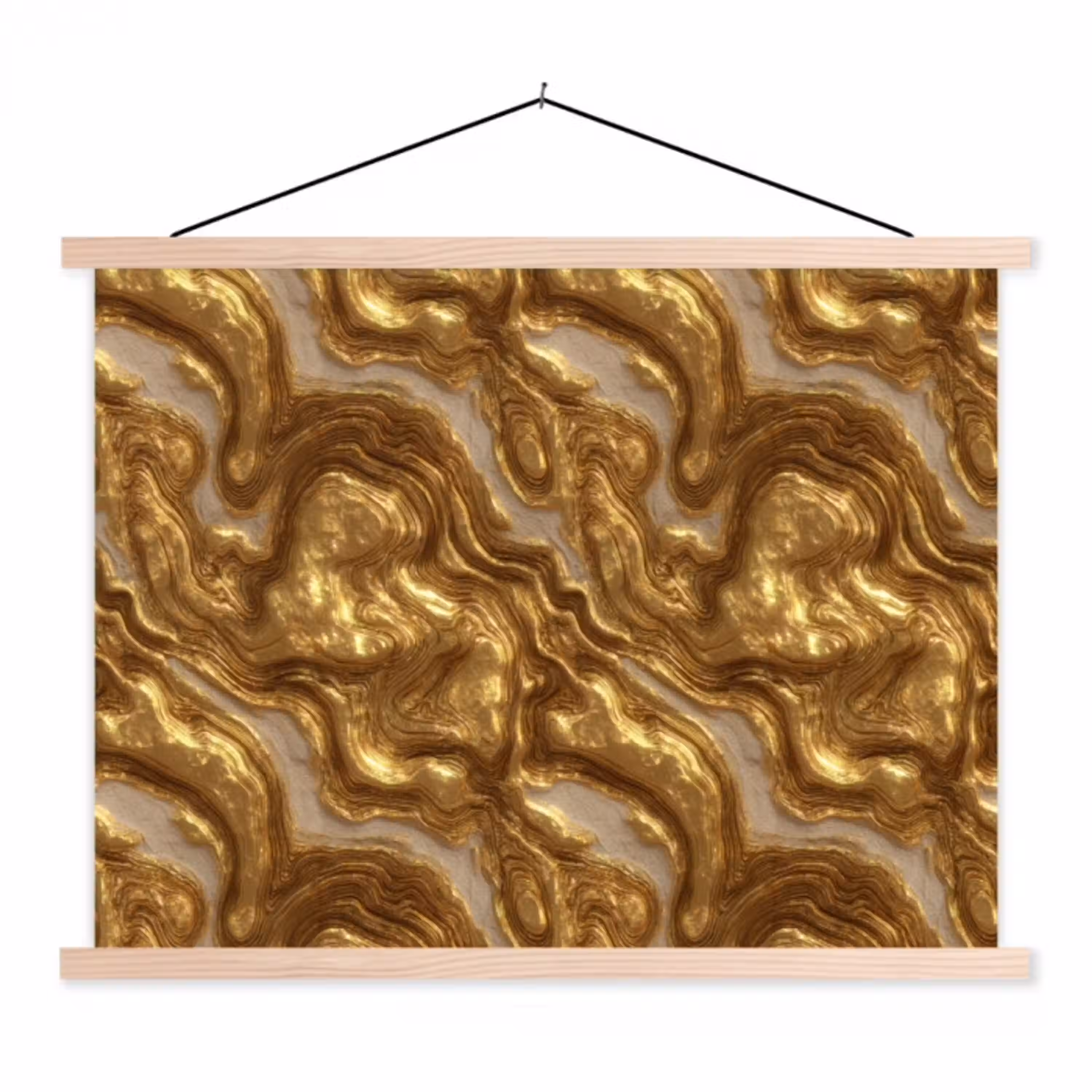 Golven - Organisch - Goud - Crème textielposter latten blank klein 122 -3d