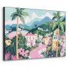 Kleurrijk - Huizen - Heuvels - Roze Textielframe zwart klein -3d