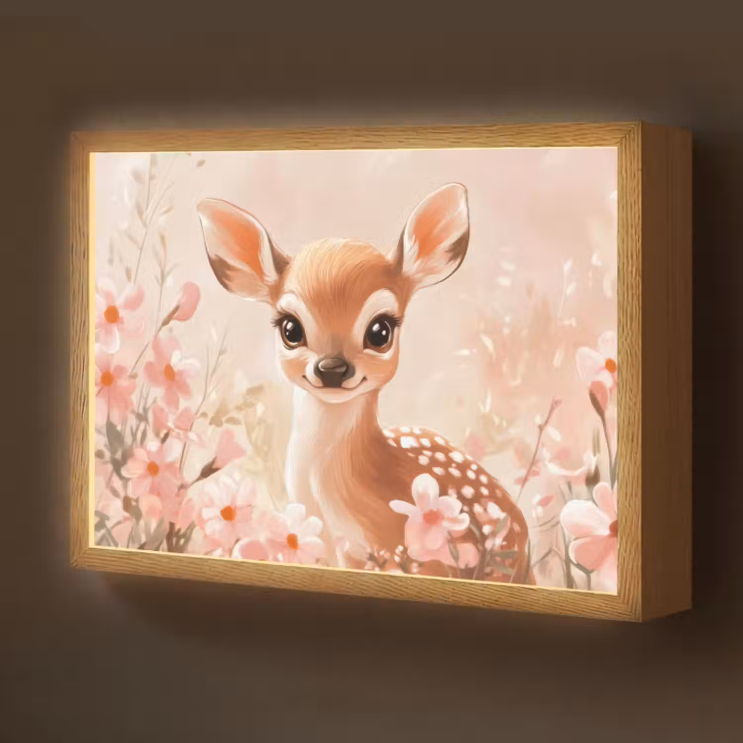 Lightbox - Wandlampe Kinderzimmer - Hirsche - Illustration - Blumen - Rosa