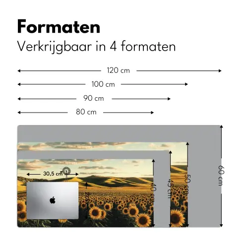 Zonnebloem - Veld - Windmolen Muismat XXL klein -sfeer5