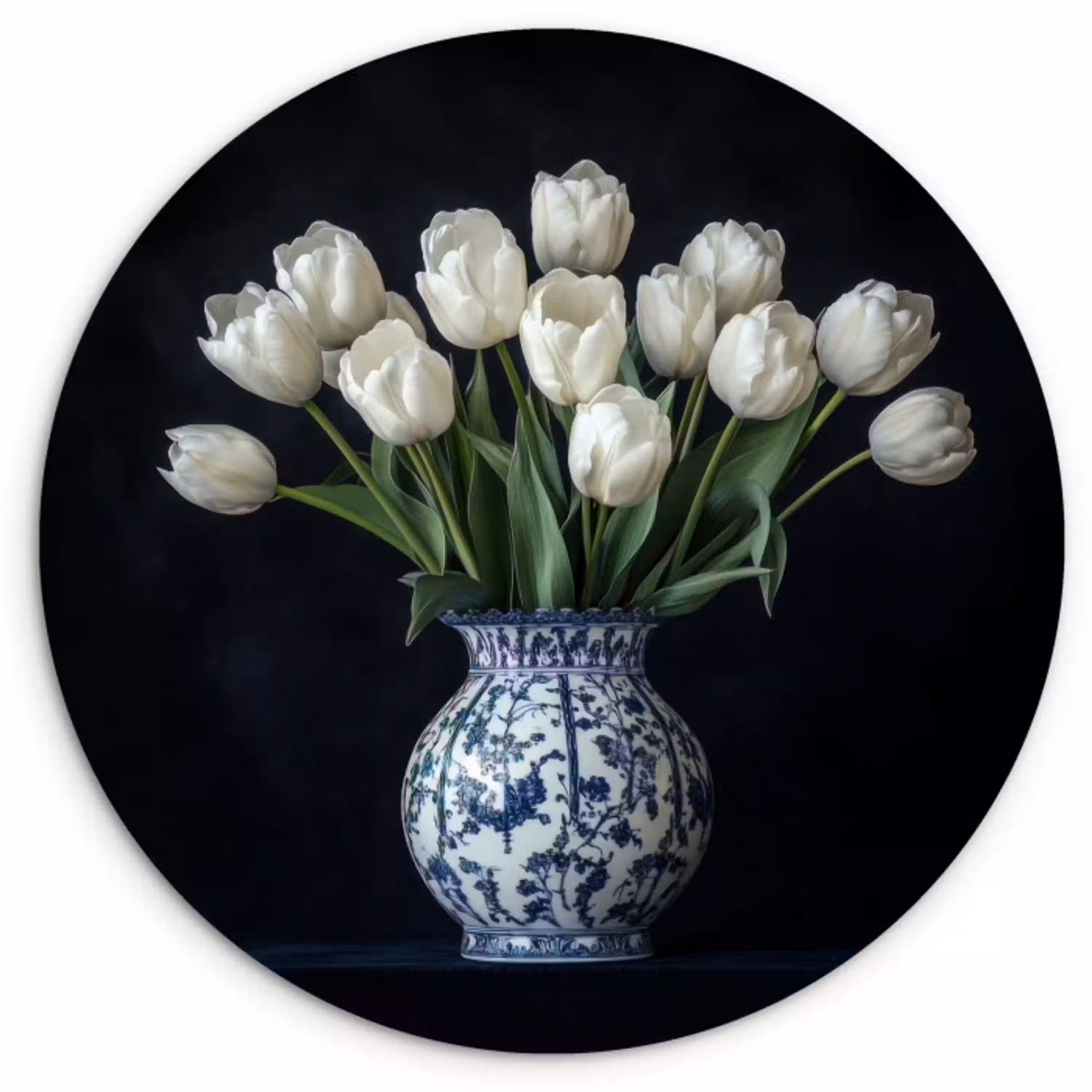 Wit - Bloemen - Tulpen - Vaas Wandcirkel kunststof plaat 5mm dik klein -3d
