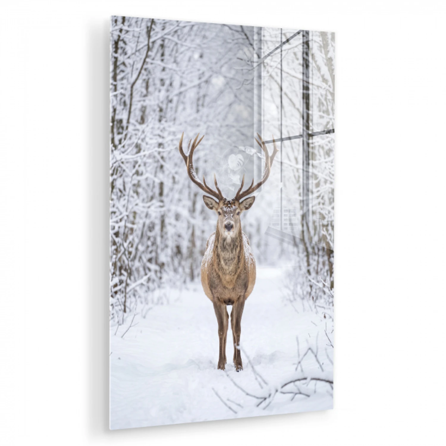 Hert - Winter - Bos - Natuur - Wit plexiglas 5mm klein -zzzproduct_nieuw