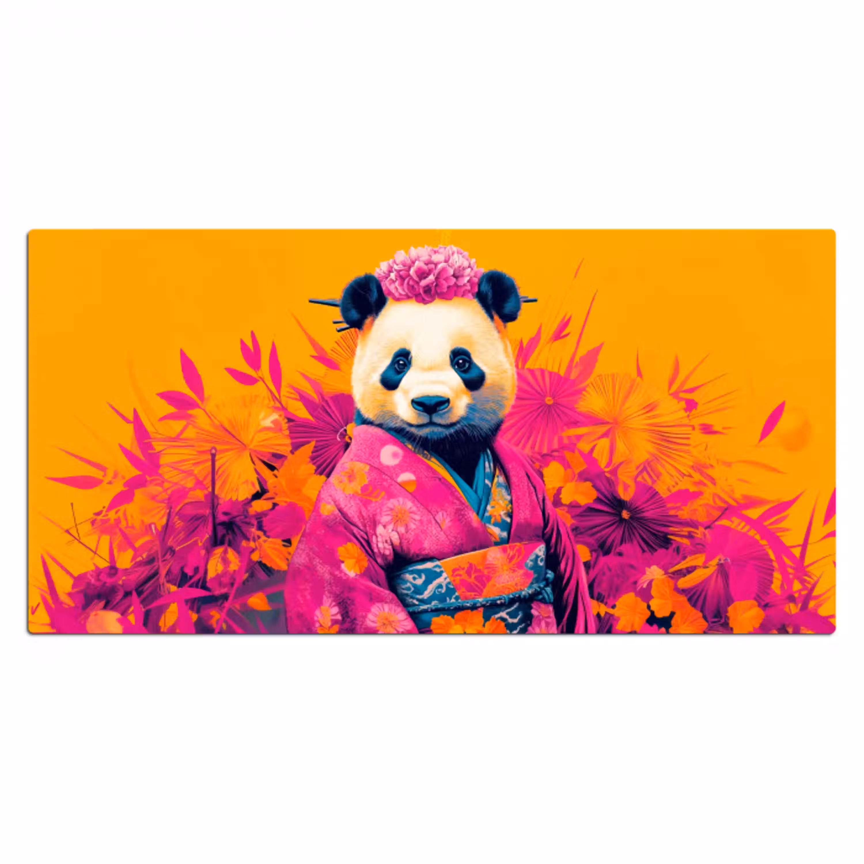 Kimono - Roze - Panda - Bloemenkroon Muismat XXL klein -3d_leeg