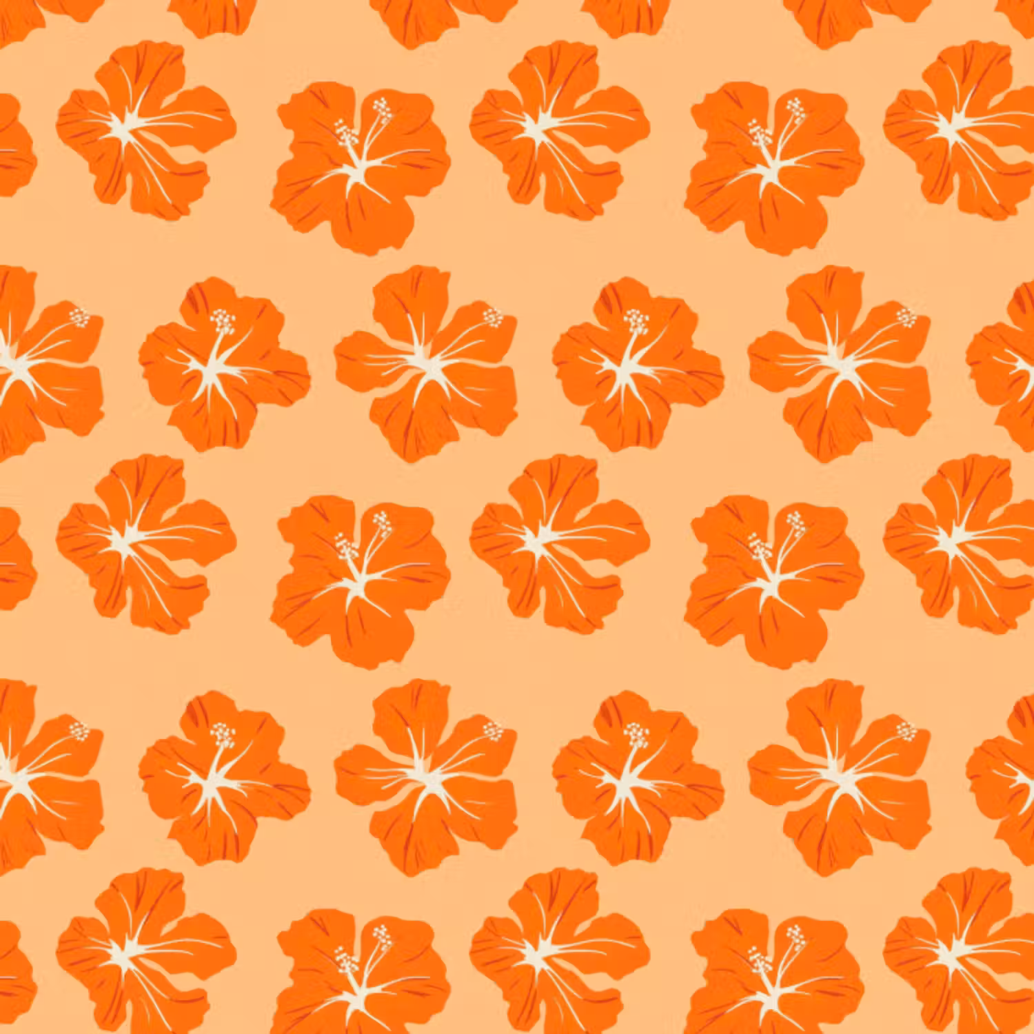 Behang - Tropisch - Hibiscus - Oranje