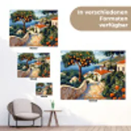 Huizen - Mozaïek - Sinaasappelbomen - Zee tuinposter los doek klein -Xsfeer9_DE