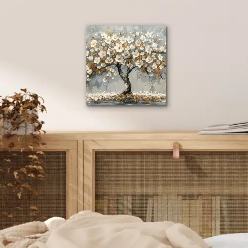 Boom - Bloemen - Wit - Natuur - Kunst aluminium wit klein -sfeer3