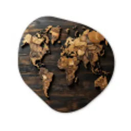 Wereldkaart -  Hout - Mozaïek Wandcirkel Organisch Aluminium middel -3d
