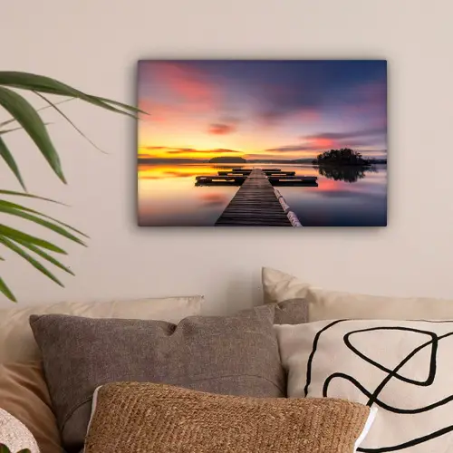 Steiger - Zonsondergang - Water - Zee - Reflectie canvas 2cm klein -sfeer1