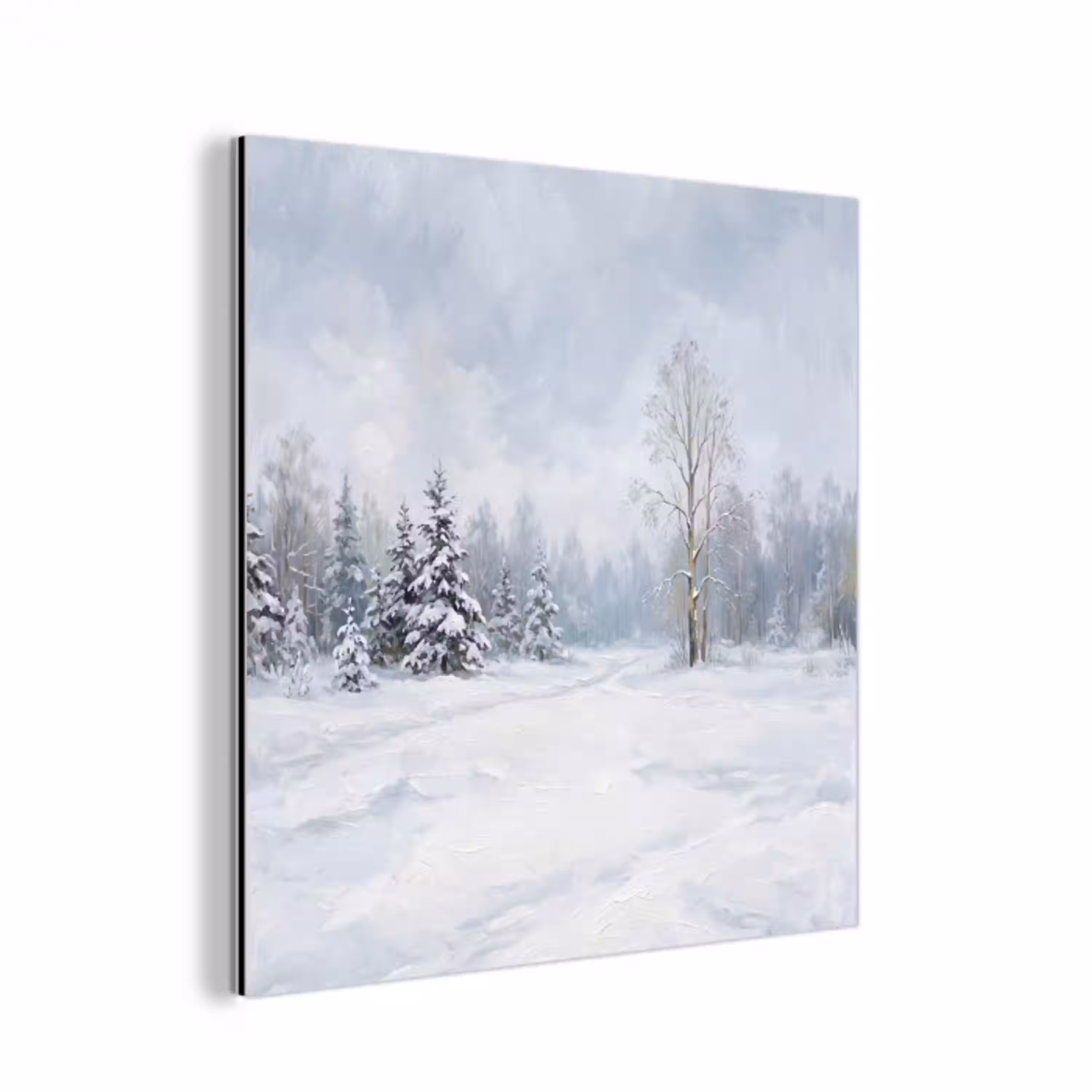 Bospad - Dennen - Sneeuw - Winter - Rustgevend aluminium wit klein -3d