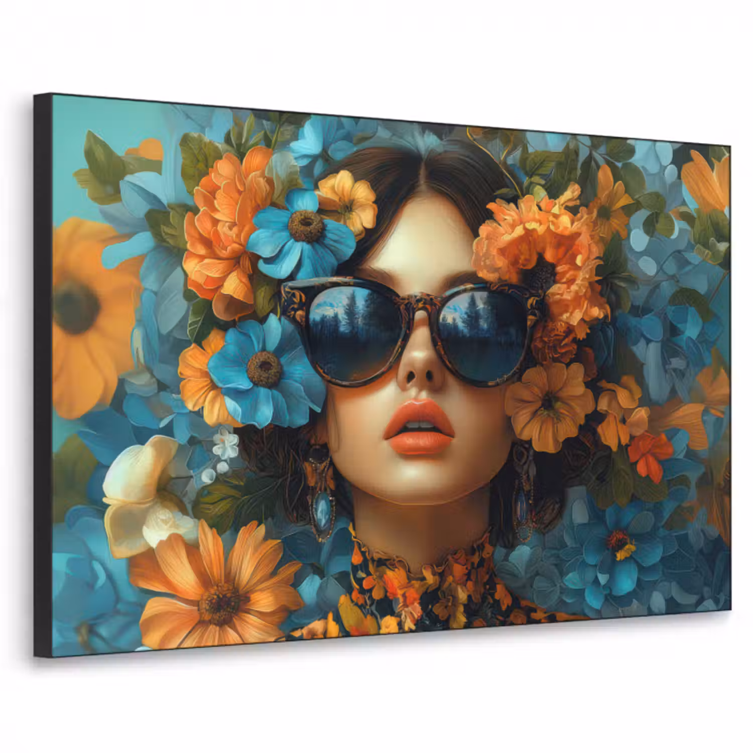 Art Frame - Frau - Blumen - Orange - Blau - Modern