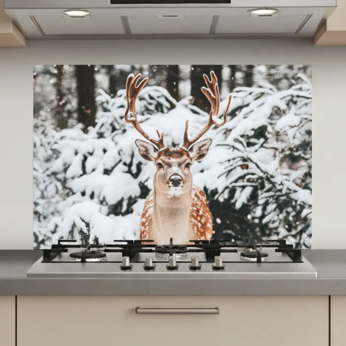 Hert - Sneeuw - Winter - Bos - Dieren keuken achterwand spatscherm klein -3d_website