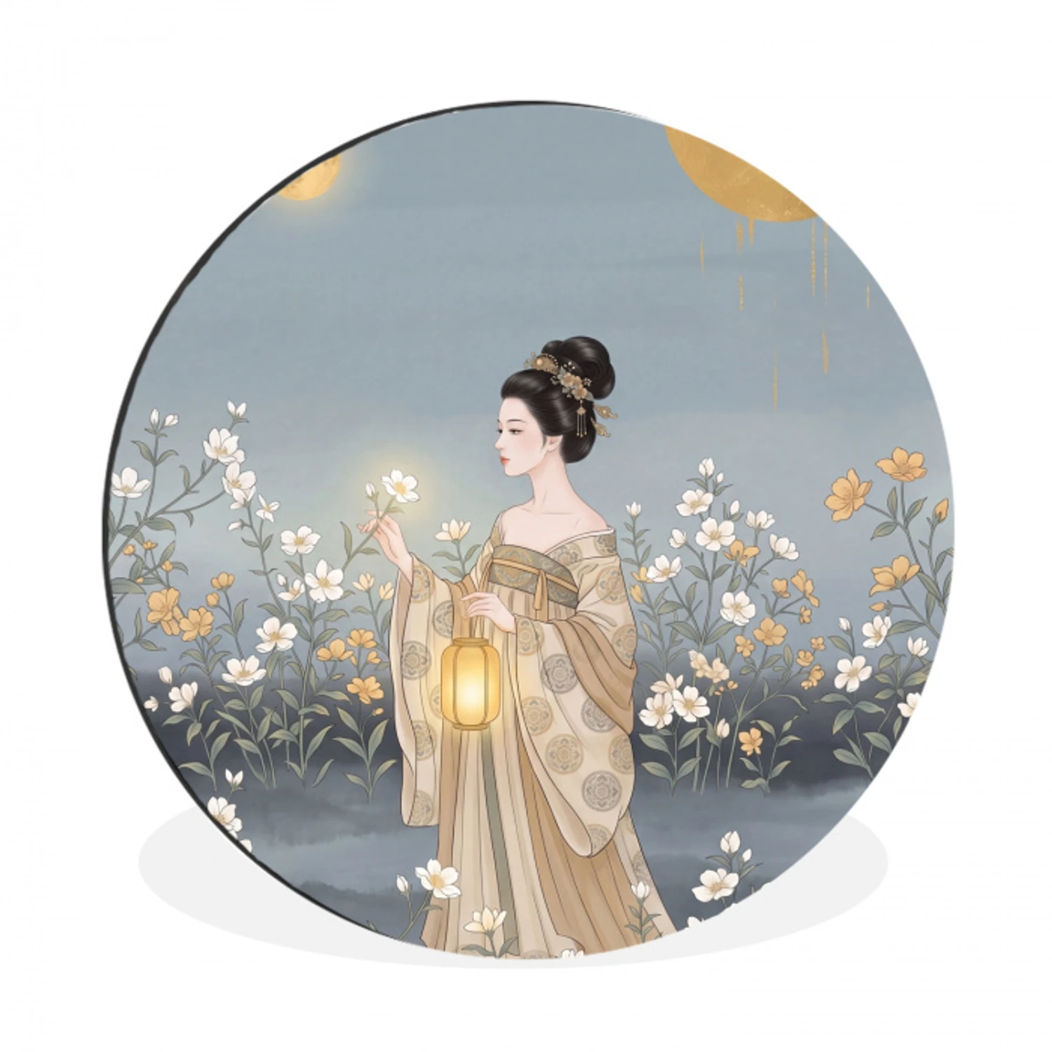 Aziatisch - Vrouw - Kimono Wandcirkel aluminium klein -3d