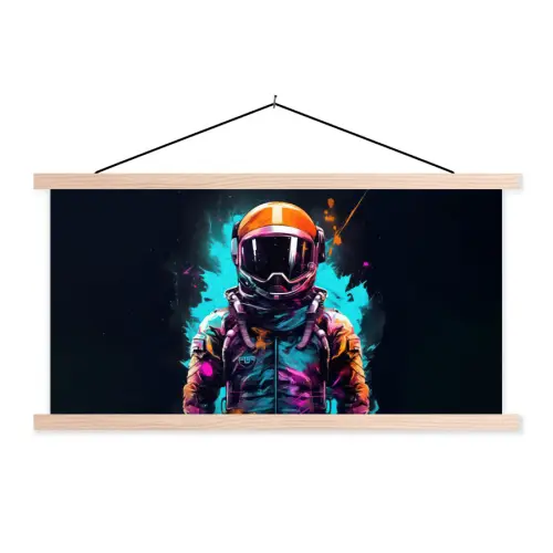 Astronaut - Neon - Gaming - Ruimte textielposter latten blank klein -3d