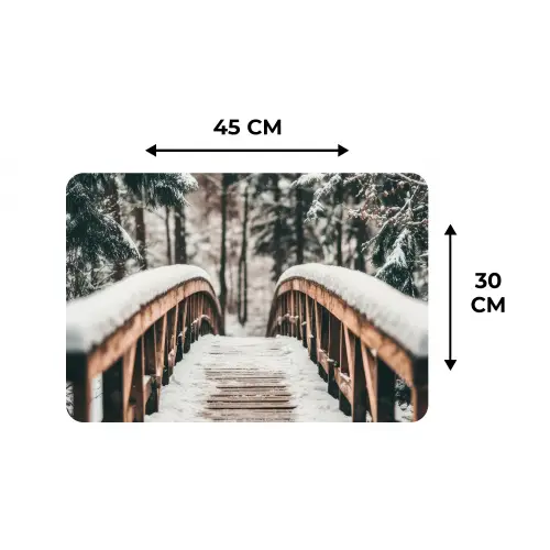 Brug - Winterlandschap - Bos - Natuur - Sneeuw Placemat vinyl groot -specs