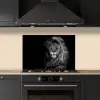 Leeuw - Ogen - Oranje - Zwart wit - Dieren - Portret keuken achterwand spatscherm klein -sfeer1