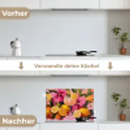 Drink - Bloemen - Yellow keuken achterwand spatscherm klein -voor_na_DE