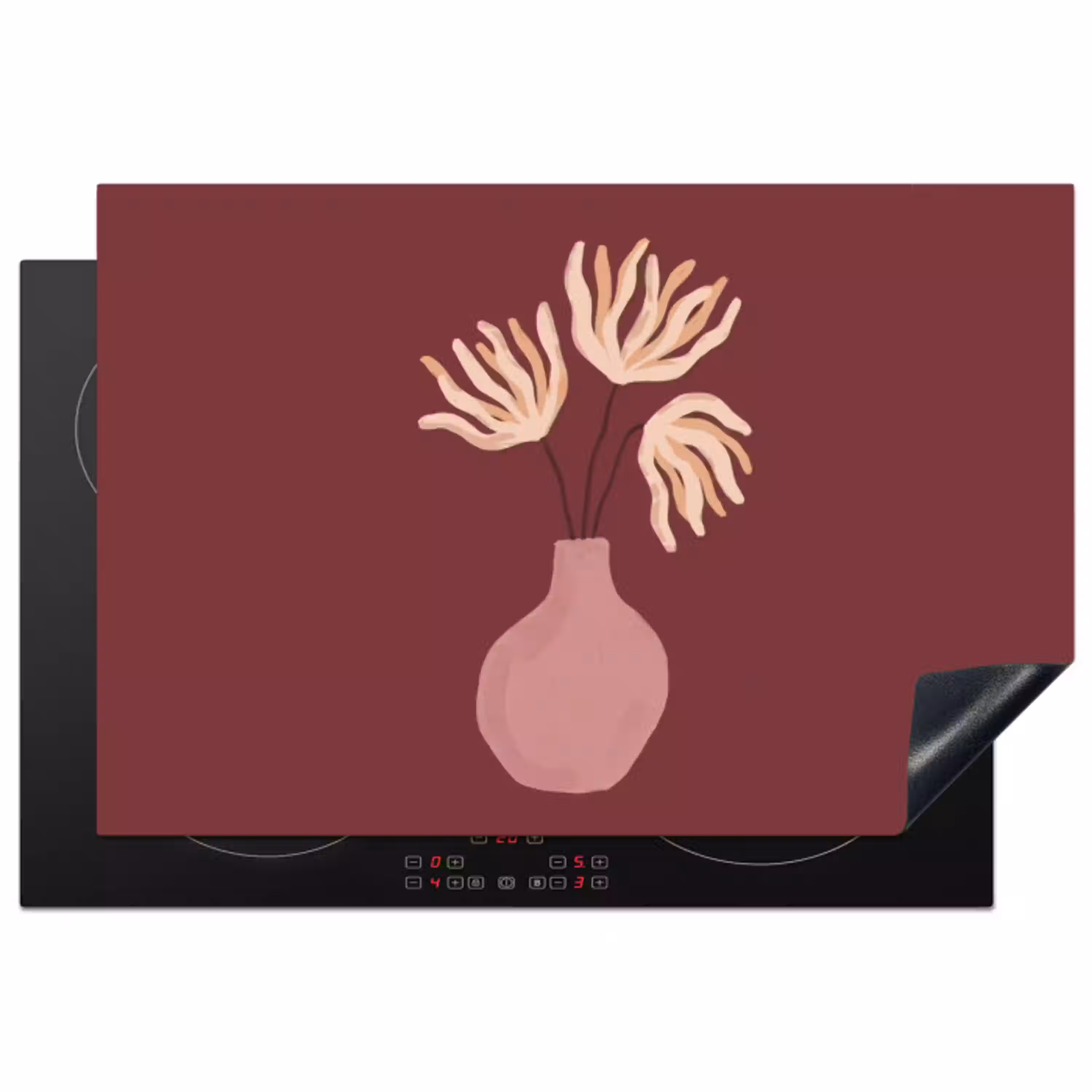 Bloemen - Vaas - Abstract - Modern - Aardetinten Inductie beschermer vinyl 3mm klein -3d