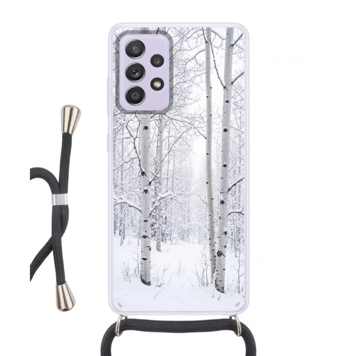 Berkenbomen - Sneeuw - Winter - Bos - Wit Hoesje Samsung Galaxy A52 5G met koord klein -3d