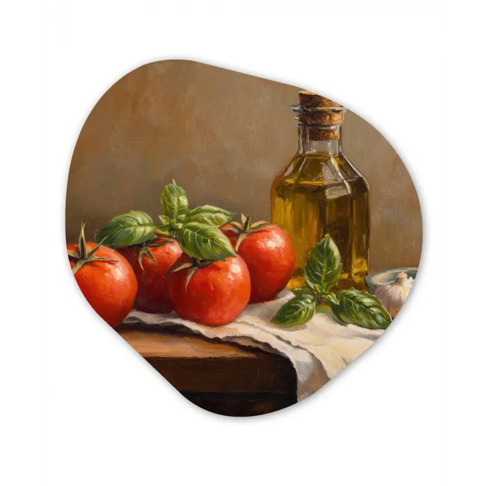 Tomaten - Olijfolie - Stilleven Wandcirkel Organisch Forex 3mm klein -3d