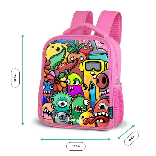 Expressief en druk patroon met monsters Kinderrugzak - Roze middel -productfoto_formaten