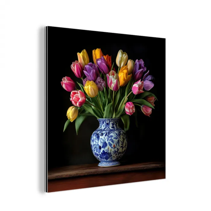 Tulpen - Kleuren - Hout - Vaas aluminium wit klein -3d