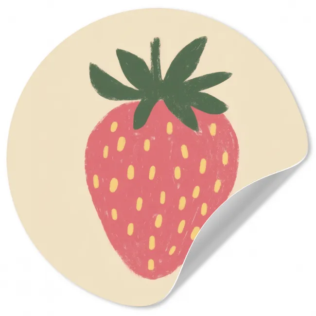Aardbei - Minimalistisch - Rood - Fruit Wandcirkel behangsticker klein -3d