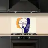 Minimalistisch - Gezicht - Hand - Oranje - Blauw keuken achterwand spatscherm klein -sfeer1