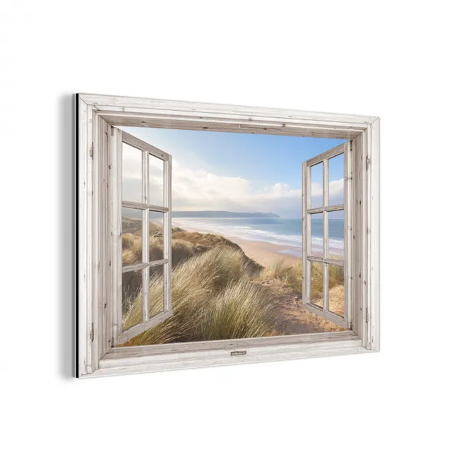 Doorkijk - Strand - Zee - Duinen - Helmgras - Zand - Blauw aluminium wit klein -3d