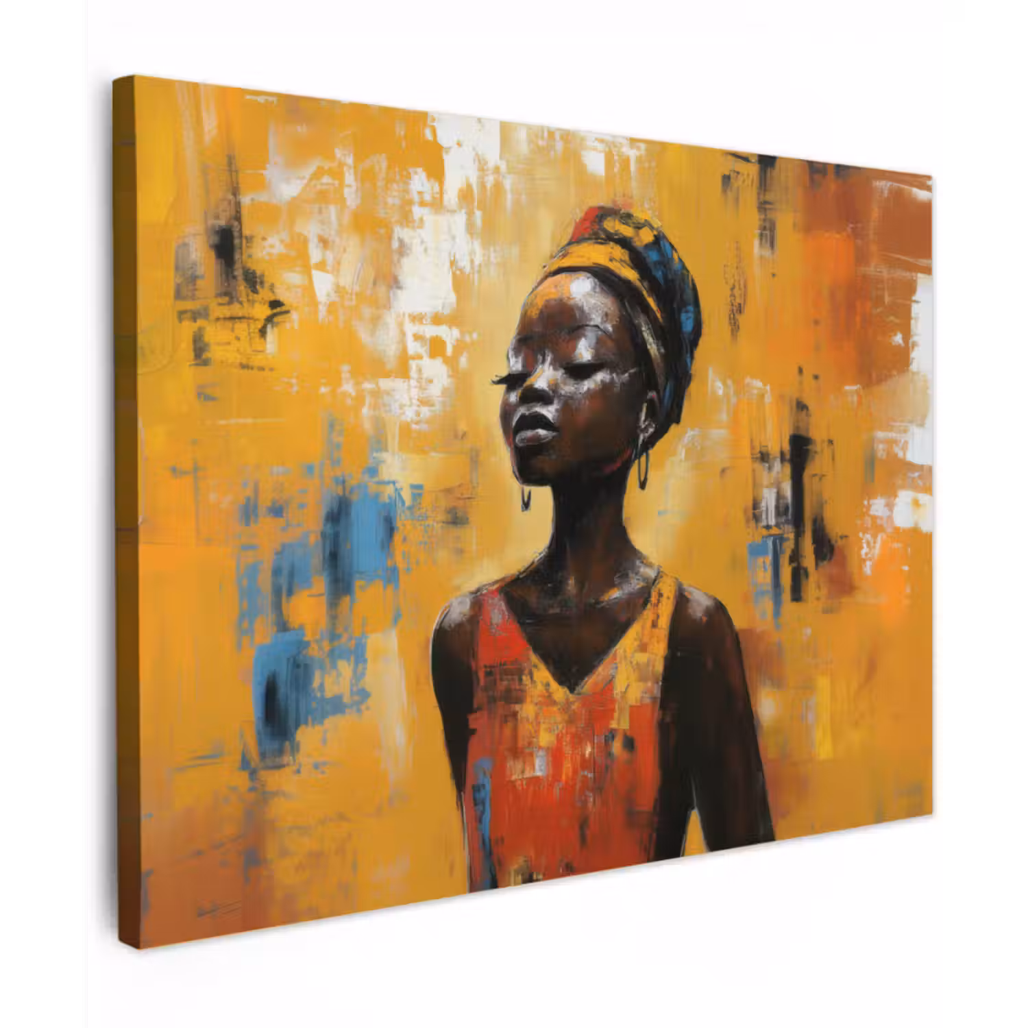 Canvas schilderij - Vrouw - Ogen - Penseelstreken - Geel
